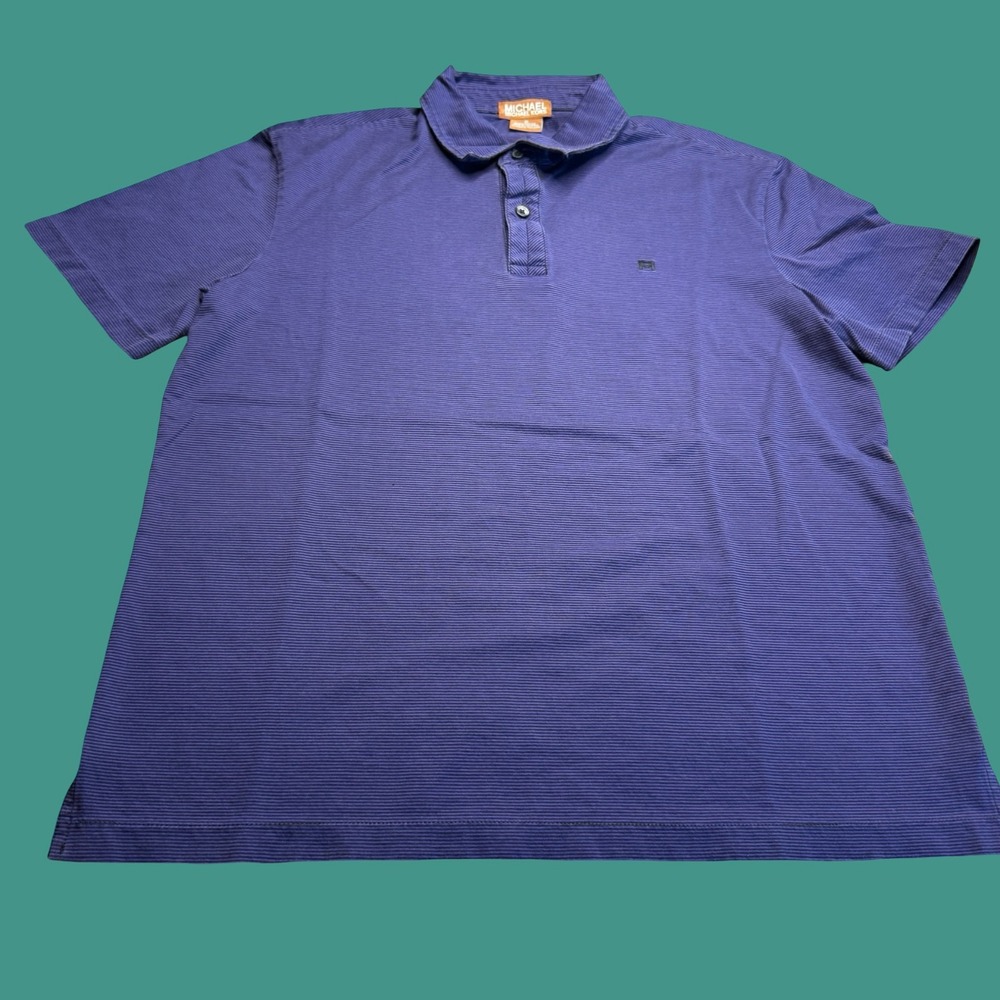 Michael Kors Polo Shirt Medium Mens Purple Micro Stripe Logo Casual Golf